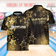 Personalized Stars Galaxy Bowling Jersey Quick Zip Custom Bowling Shirt, Gift For Bowler Player
